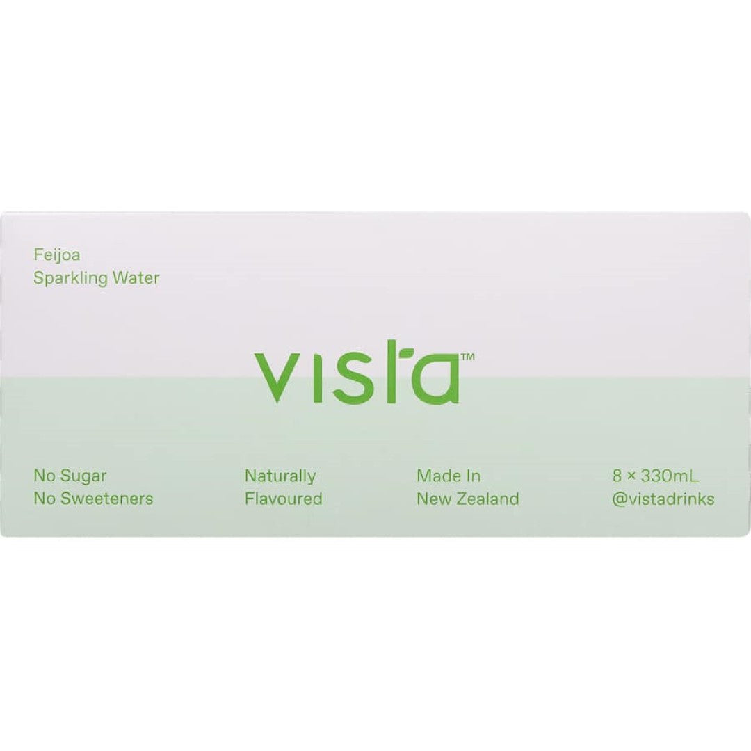 Vista Feijoa Water can showcasing refreshing feijoa flavor with bubbly effervescence, perfect for guilt-free hydration.