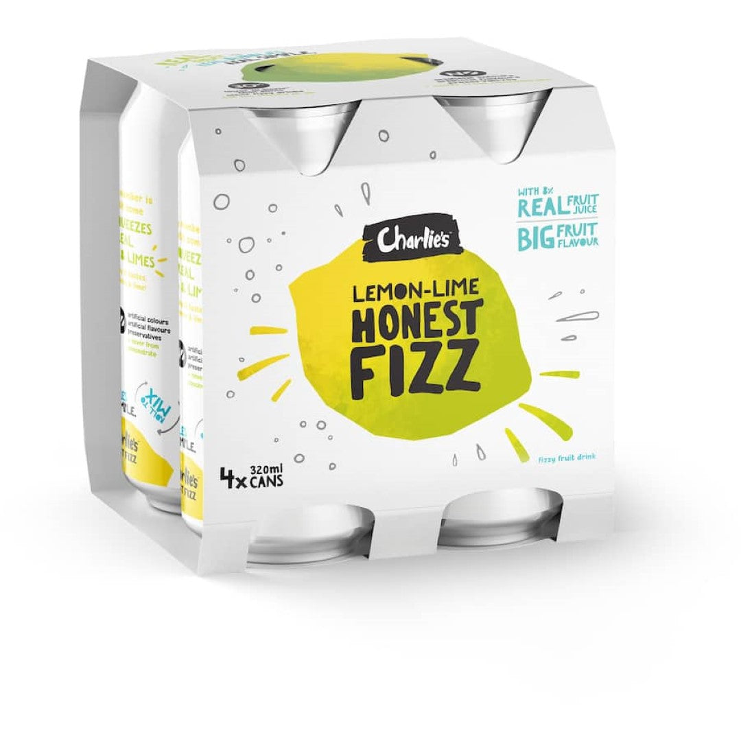 Charlie's Honest Fizz Lemon & Lime: a refreshing soda with 8% real fruit juice, free from artificial additives.