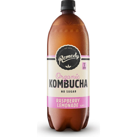 Refreshing Remedy Kombucha Raspberry Lemonade featuring organic ingredients and gut-friendly probiotics for a vibrant lifestyle.