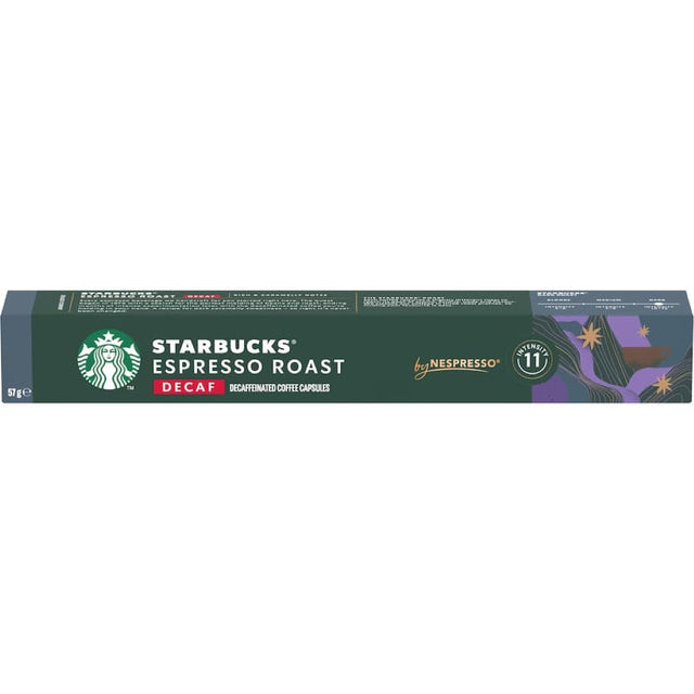 Decaf Starbucks coffee pods for Nespresso, featuring rich flavors and smooth, caramelly sweetness for a premium experience.