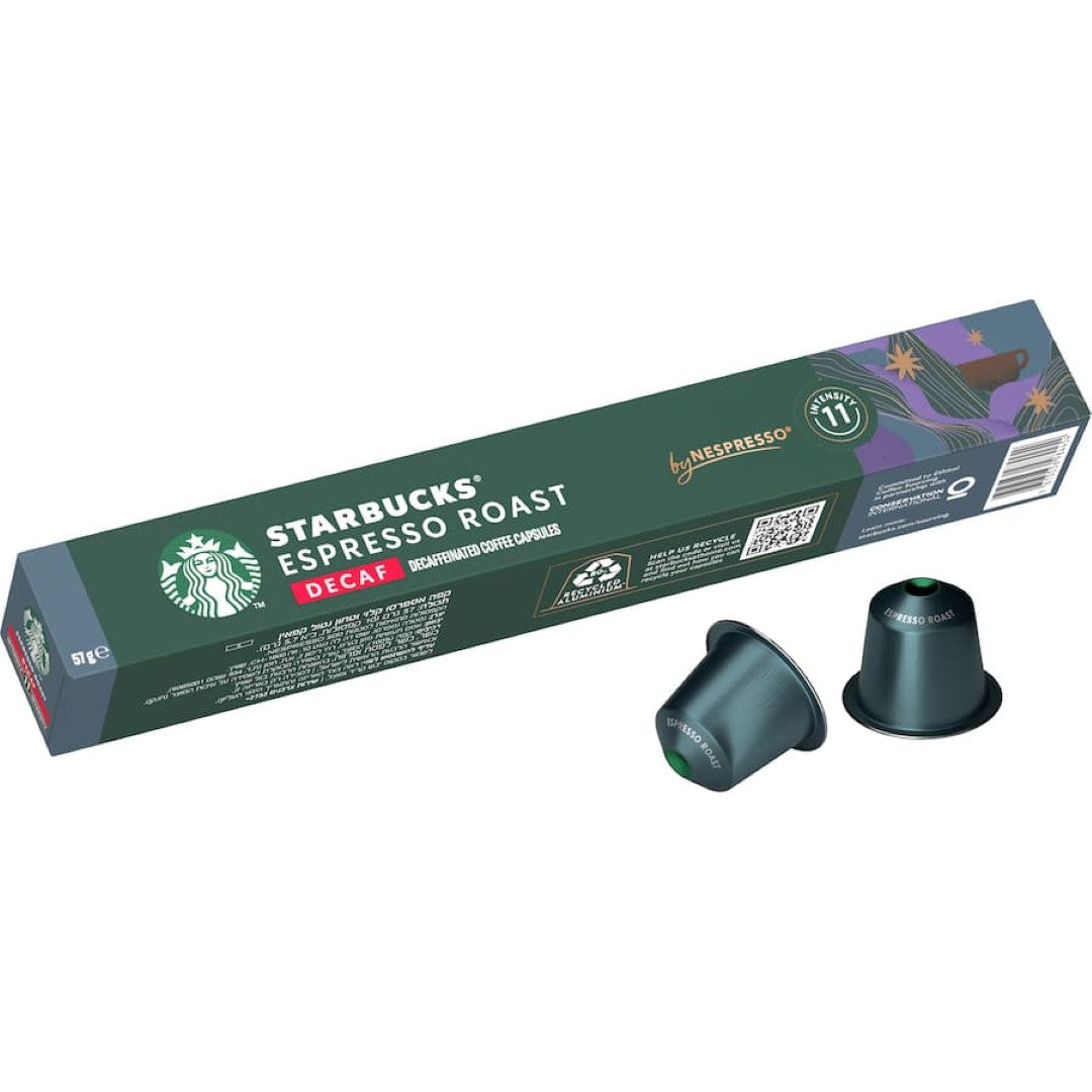 Starbucks By Nespresso Decaf Coffee Pods showcase rich, caramelly flavor in convenient capsules for Nespresso machines.