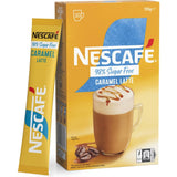 Nescafe 98% Sugar Free Caramel Latte sachets, offering creamy coffee with rich caramel flavor, perfect for a guilt-free treat.