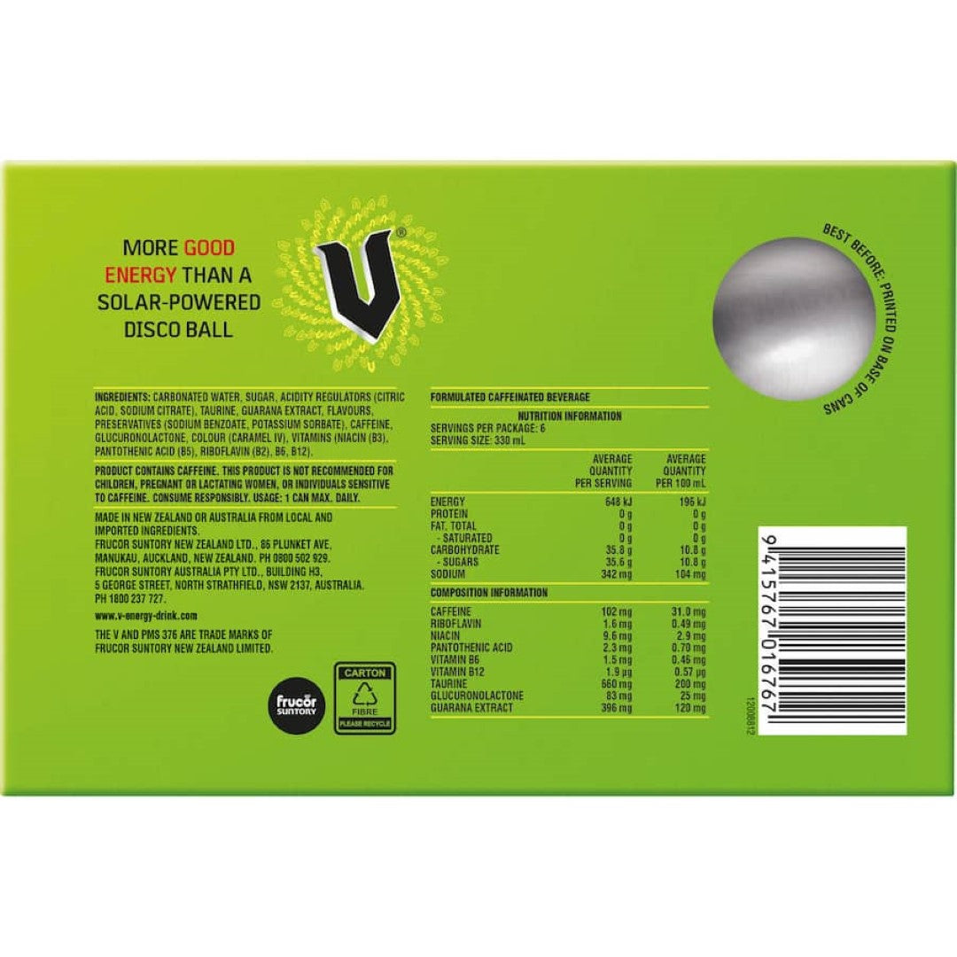 V Green Energy Drink  330ml cans 6pack