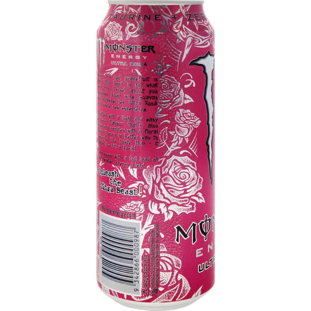 Refreshing Monster Ultra Energy Drink Rosa in a sleek can, featuring rose flavor and sugar-free energy-boosting ingredients.