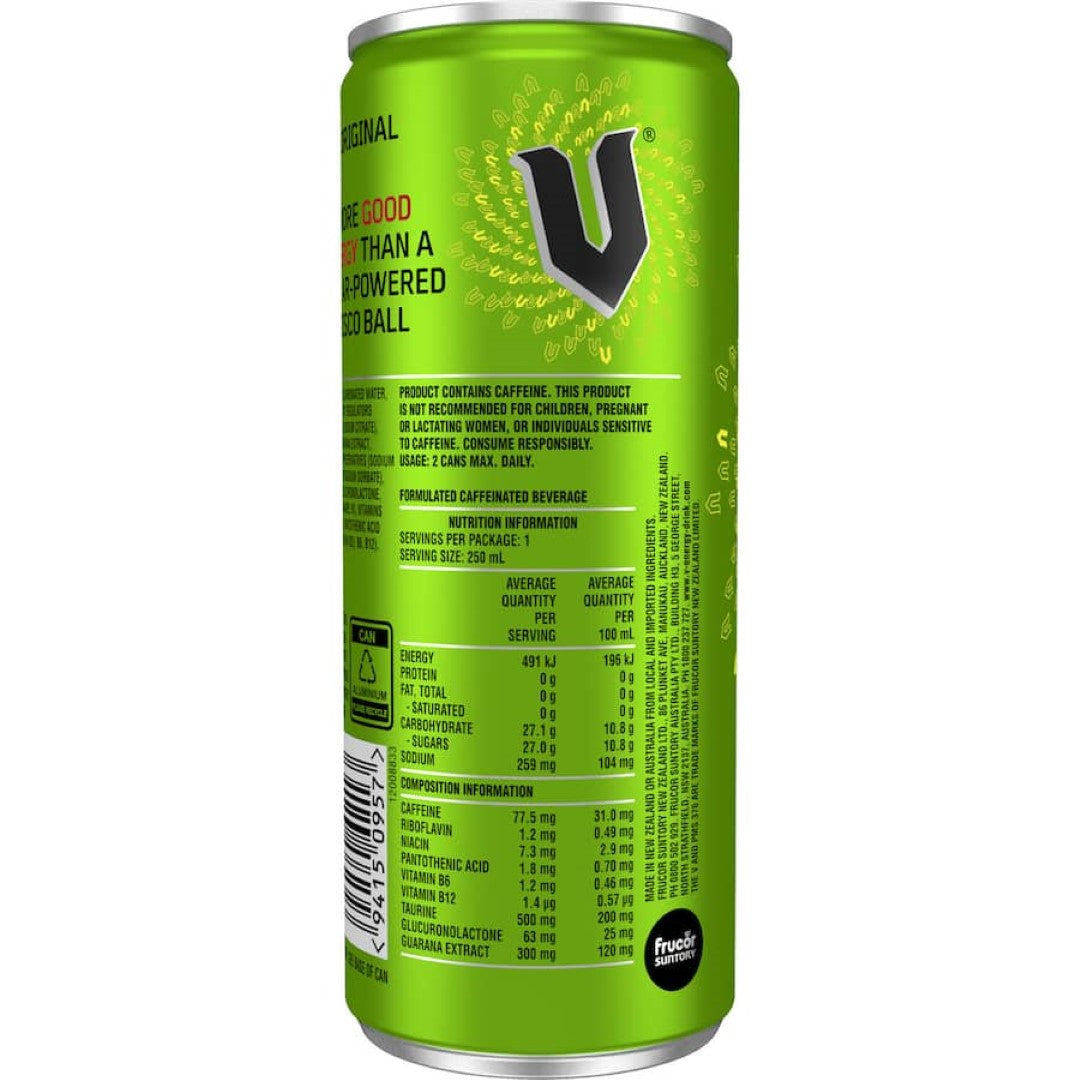 V Vitalise Energy Drink Guarana: refreshing beverage with guarana and B vitamins for a quick energy boost on the go.