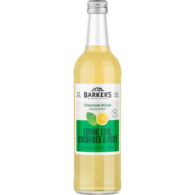 Refreshing Barkers Cordial featuring lemon, lime, cucumber, and mint for a guilt-free, fruity drink.