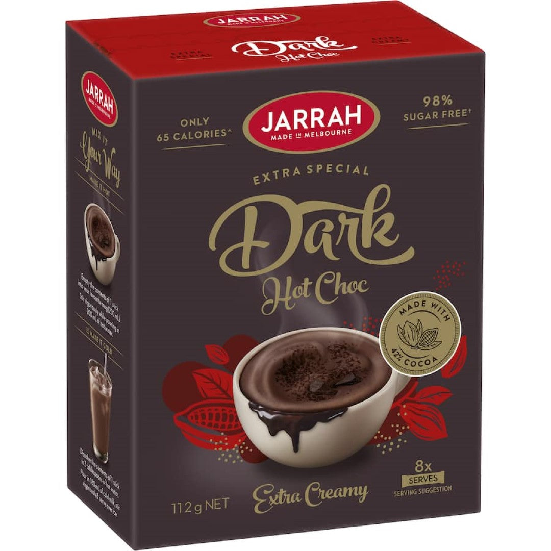 Jarrah Hot Chocolate Dark is a creamy, 42% cocoa blend that's 98% sugar-free and only 65 calories per serving.