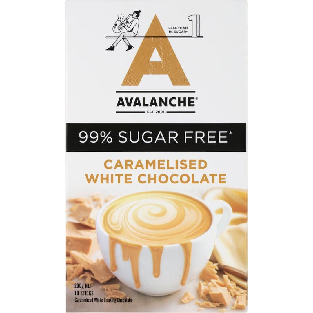 Avalanche Drinking Chocolate White Chocolate is a rich, creamy, 99% sugar-free indulgence perfect for health-conscious chocolate lovers.