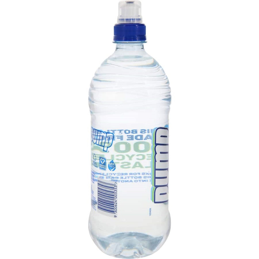 Clear bottle of Pump Water NZ Spring featuring an easy sipper cap, showcasing pure New Zealand spring water for hydration.