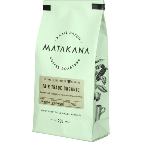 Fair Trade Organic coffee blend by Matakana Coffee Roasters, featuring rich flavors and ethical sourcing.