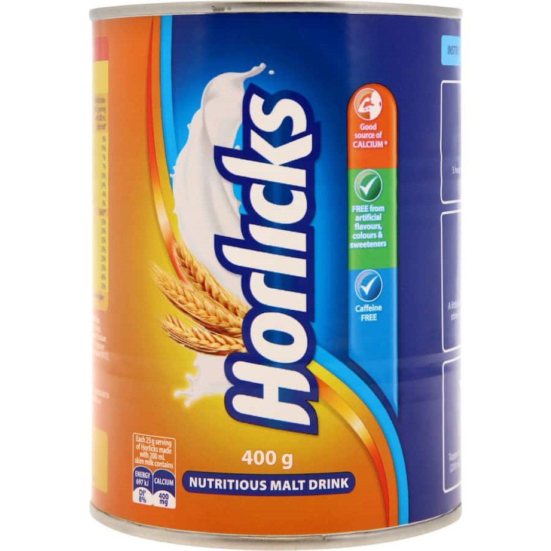 A comforting mug of Horlicks Malt Drink, rich in creamy malt flavor and packed with 14 essential vitamins and minerals.