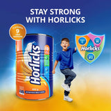 A comforting mug of Horlicks Malt Drink with creamy malty flavor, packed with 14 vitamins and minerals, all-natural ingredients.