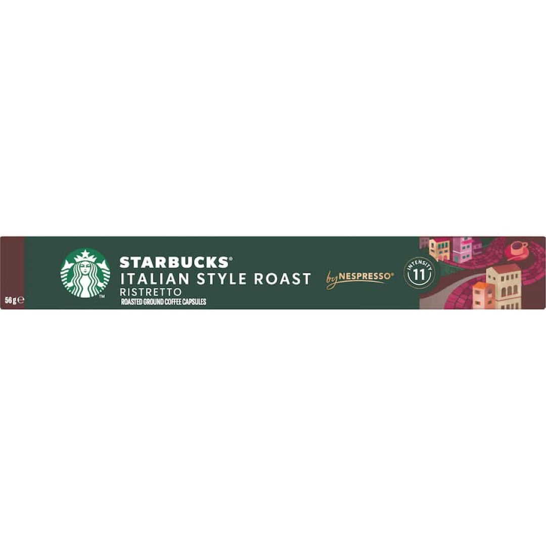 Starbucks By Nespresso Italian Roast coffee pods, rich dark roast with sweet notes, perfect for espresso lovers.