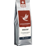 Hummingbird Fair Trade Organic Decaf Espresso Grind Coffee, 200g pack, featuring rich flavors of chocolate and malt without caffeine.