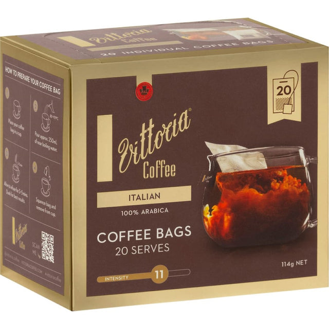 Vittoria Coffee Bags Italian Blend showcases rich, aromatic coffee with convenience and authentic Italian flavor.