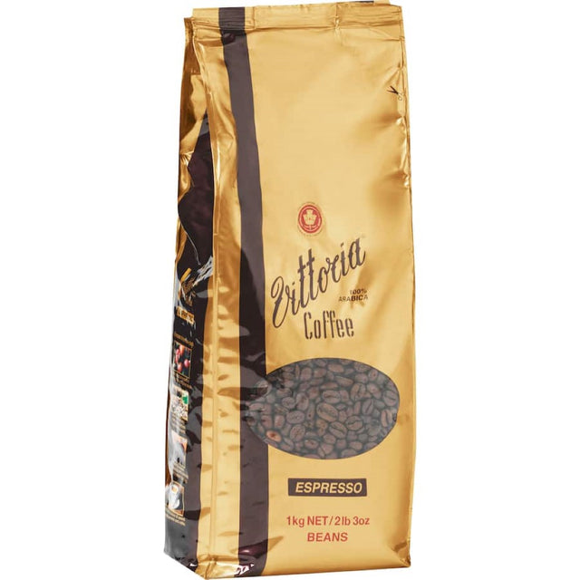 Vittoria Coffee Beans Espresso: darkly roasted 100% Arabica beans offering a rich, bold flavor and aroma for espresso lovers.