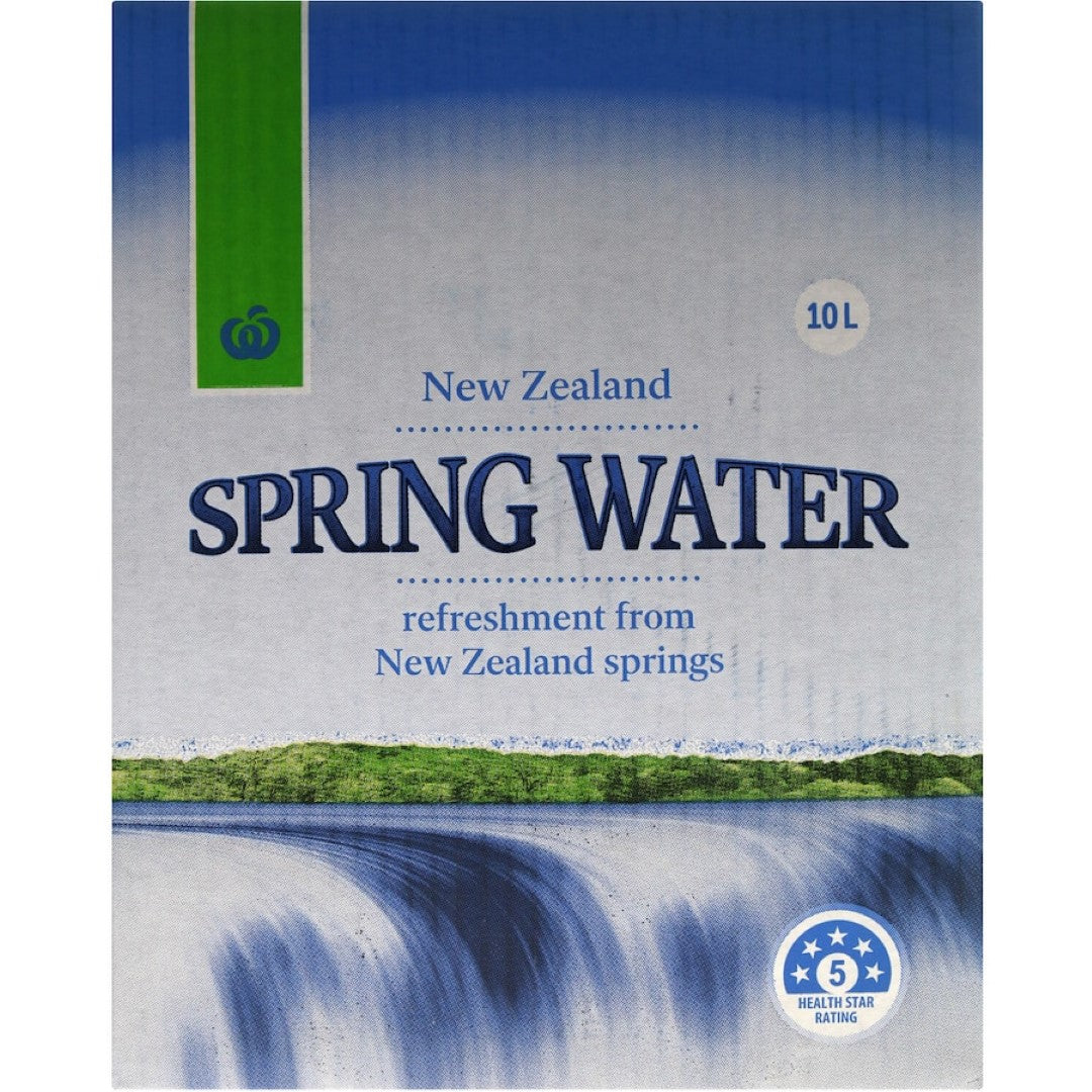 Woolworths Spring Water Bag In Box 10L, 100% natural New Zealand spring water in convenient packaging for effortless hydration.