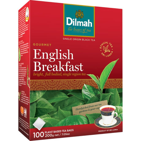 Dilmah Tea English Breakfast: 100 tagless tea bags of pure Ceylon black tea, robust flavor, packed for freshness.