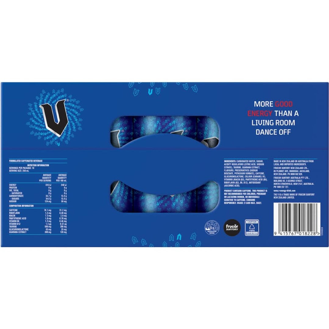 V Blue Energy Drink  250ml cans 10pack