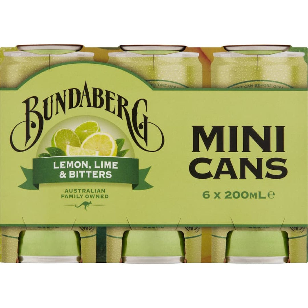 Image of Bundaberg Lemon, Lime & Bitters 200ml bottle, showcasing vibrant citrus flavors and refreshing sparkling beverage.