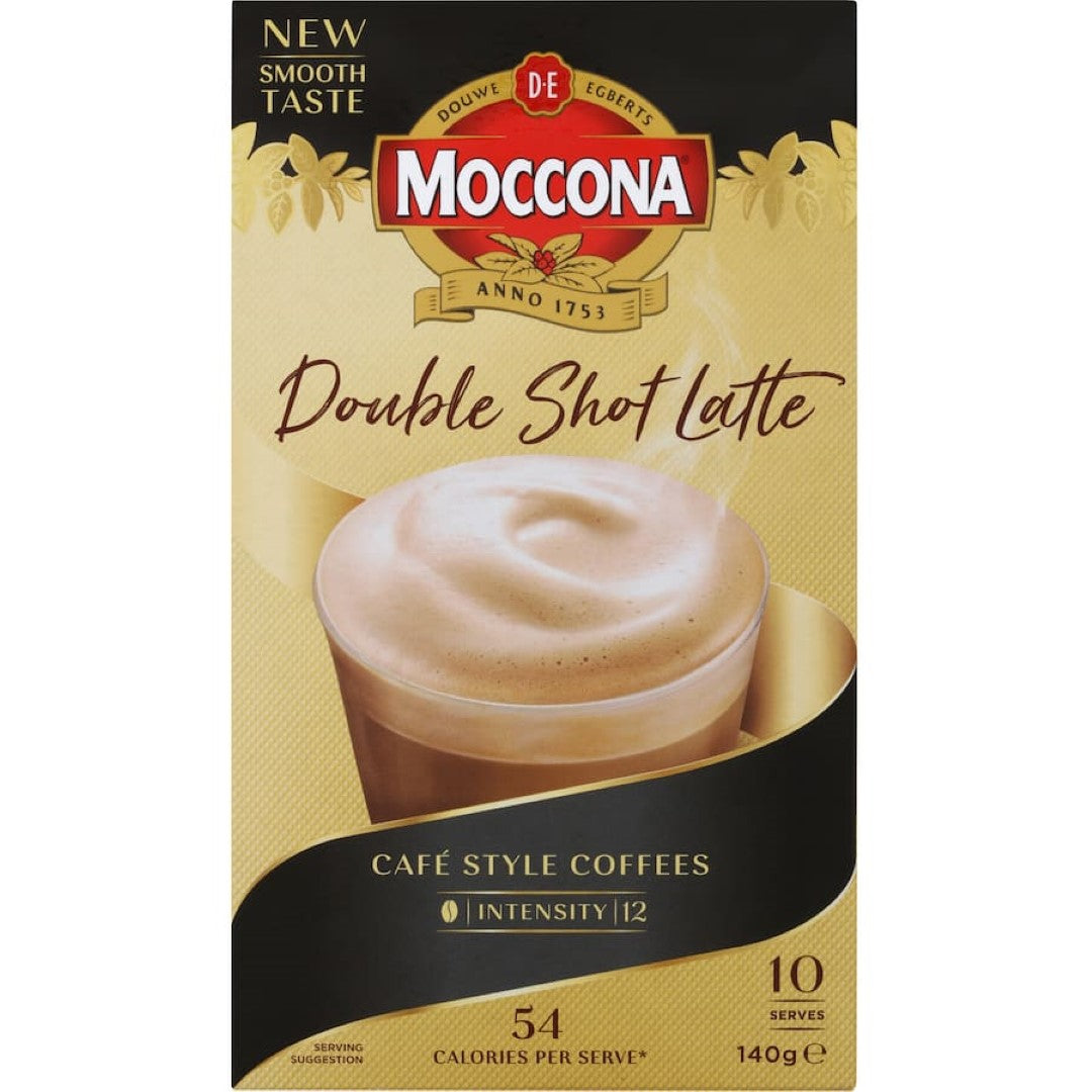 Moccona Coffee Sachets Double Shot Latte provides a creamy, indulgent coffee experience with just hot water.