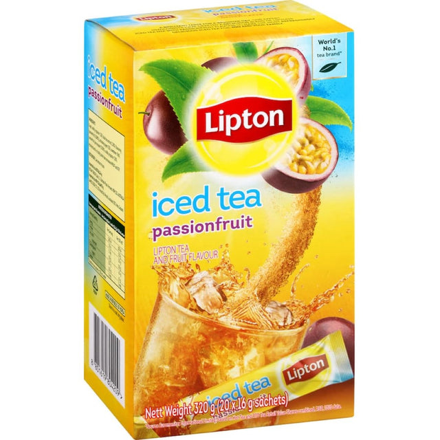 Refreshing Lipton Iced Tea Passionfruit, an exotic blend of iced tea and sweet passionfruit flavors, perfect for summer days.