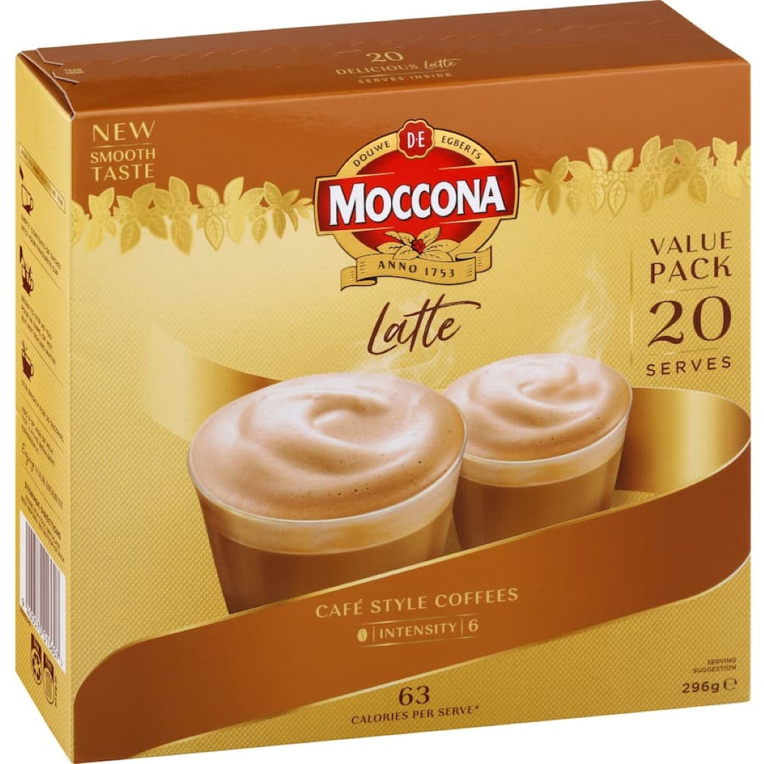 Moccona Coffee Sachets Latte, rich and creamy, just add hot water for a quick, indulgent 62-calorie latte.