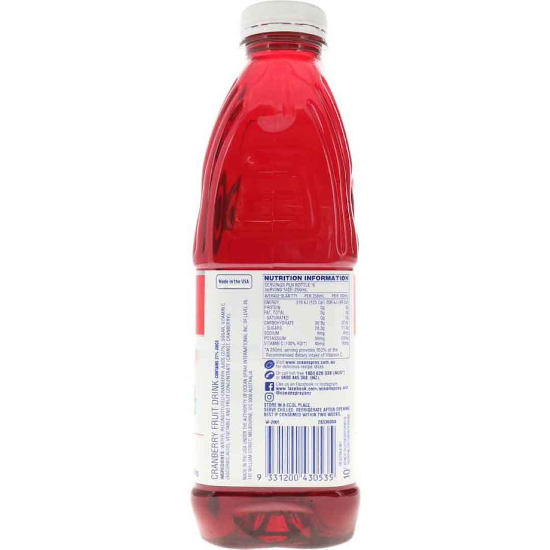 Ocean Spray Cranberry Drink featuring 55 cranberries, rich in antioxidants and vitamin C, free from artificial additives.