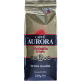 Caffe Aurora Grind Prima Qualita coffee package featuring a rich, aromatic blend ideal for espresso, drip, or French press brewing.