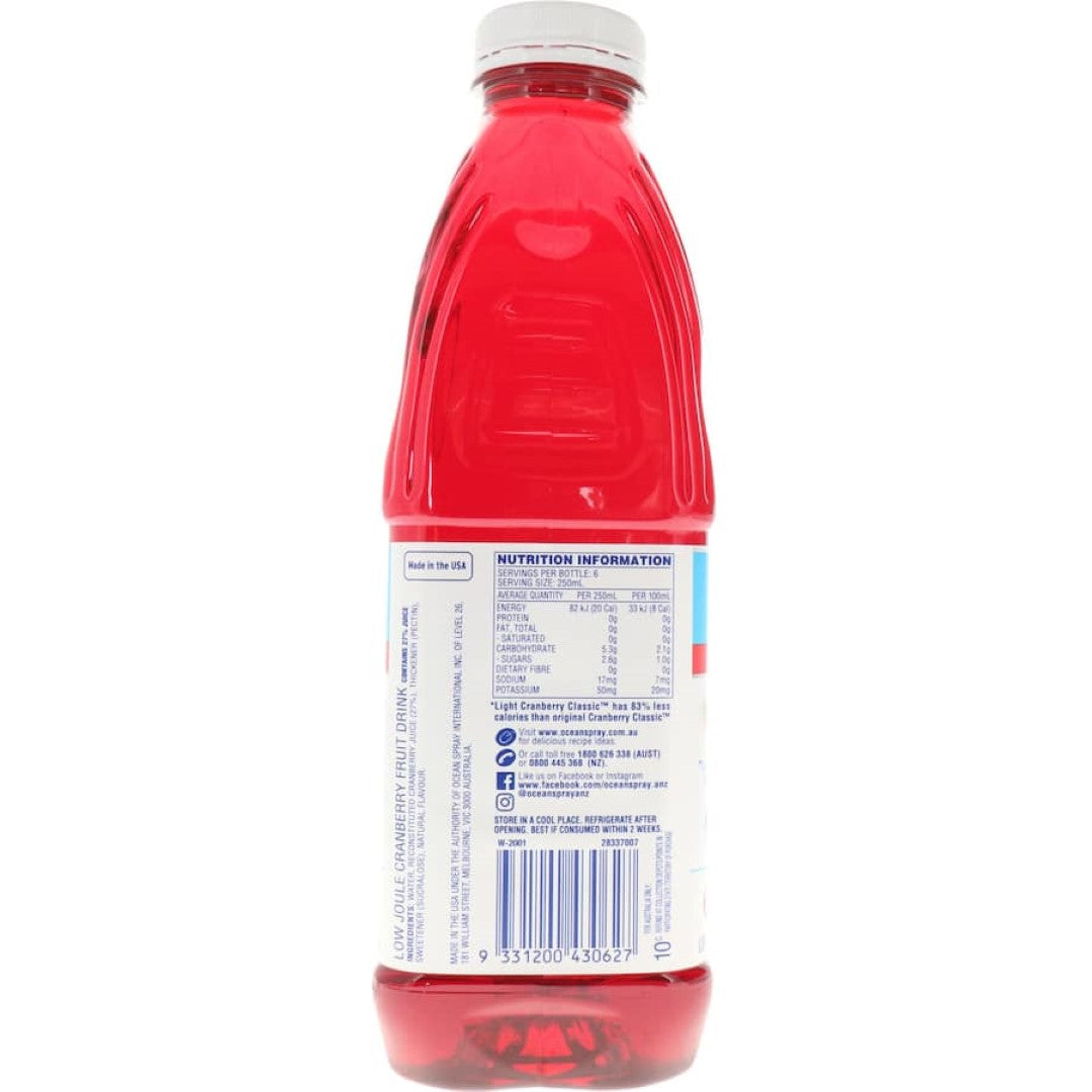 Ocean Spray Cranberry Light drink, packed with antioxidants, no added sugar, and natural flavors for a healthy refreshment.