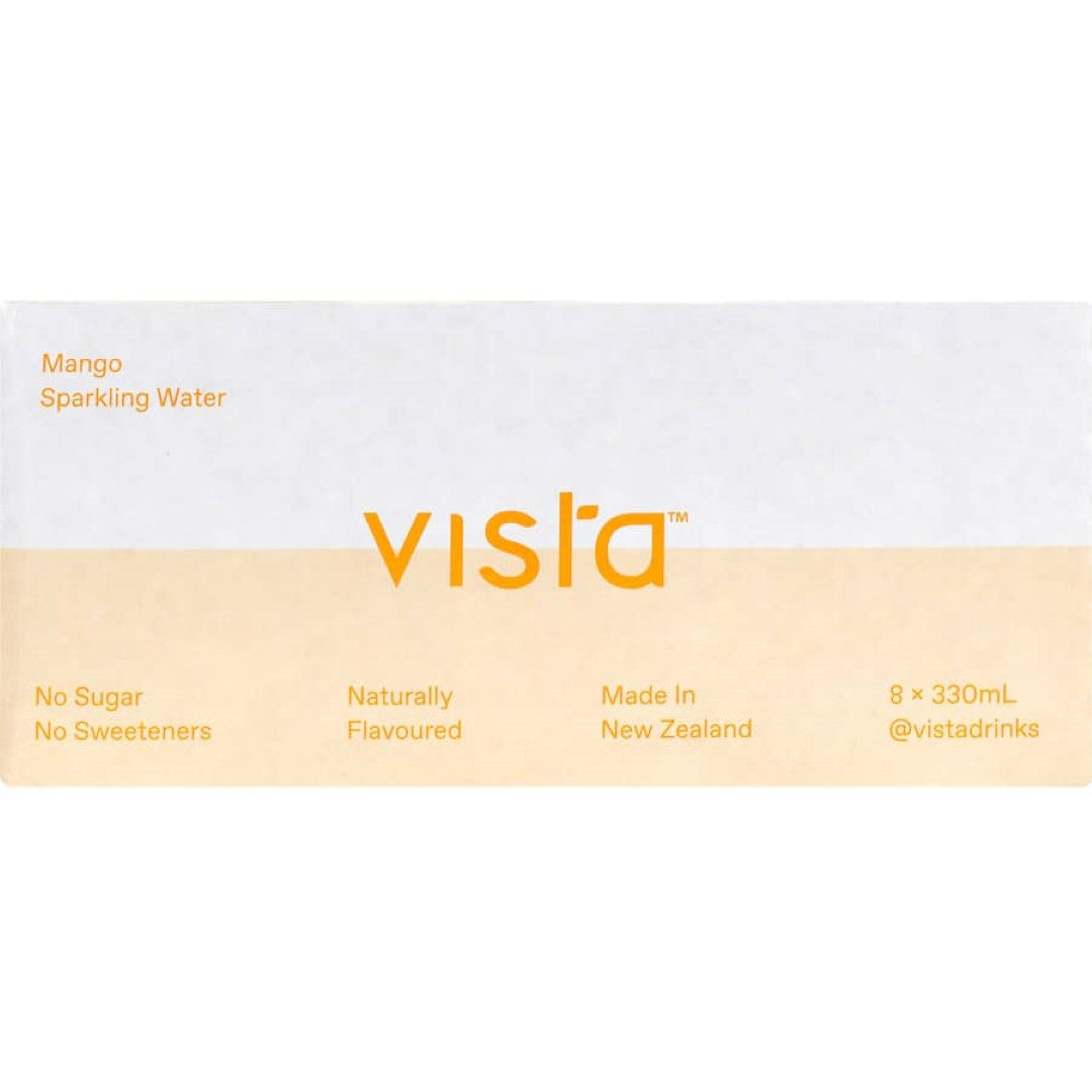 Crisp Vista Sparkling Water Mango can featuring tropical mango flavor, ideal for refreshing hydration on-the-go.