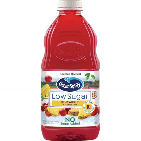 Ocean Spray Low Sugar Fruit Drink featuring pineapple and cranberry flavors in a sleek, convenient package for refreshing hydration.