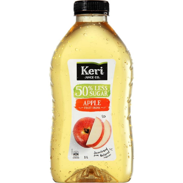 Keri Fruit Drink Apple offers a refreshing taste with 50% less sugar, perfect for a guilt-free hydration experience.