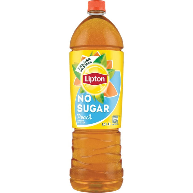 Refreshing Lipton Ice Tea Peach No Sugar in a glass, showcasing ripe peach flavor without added sugars, perfect for health-conscious drinkers.