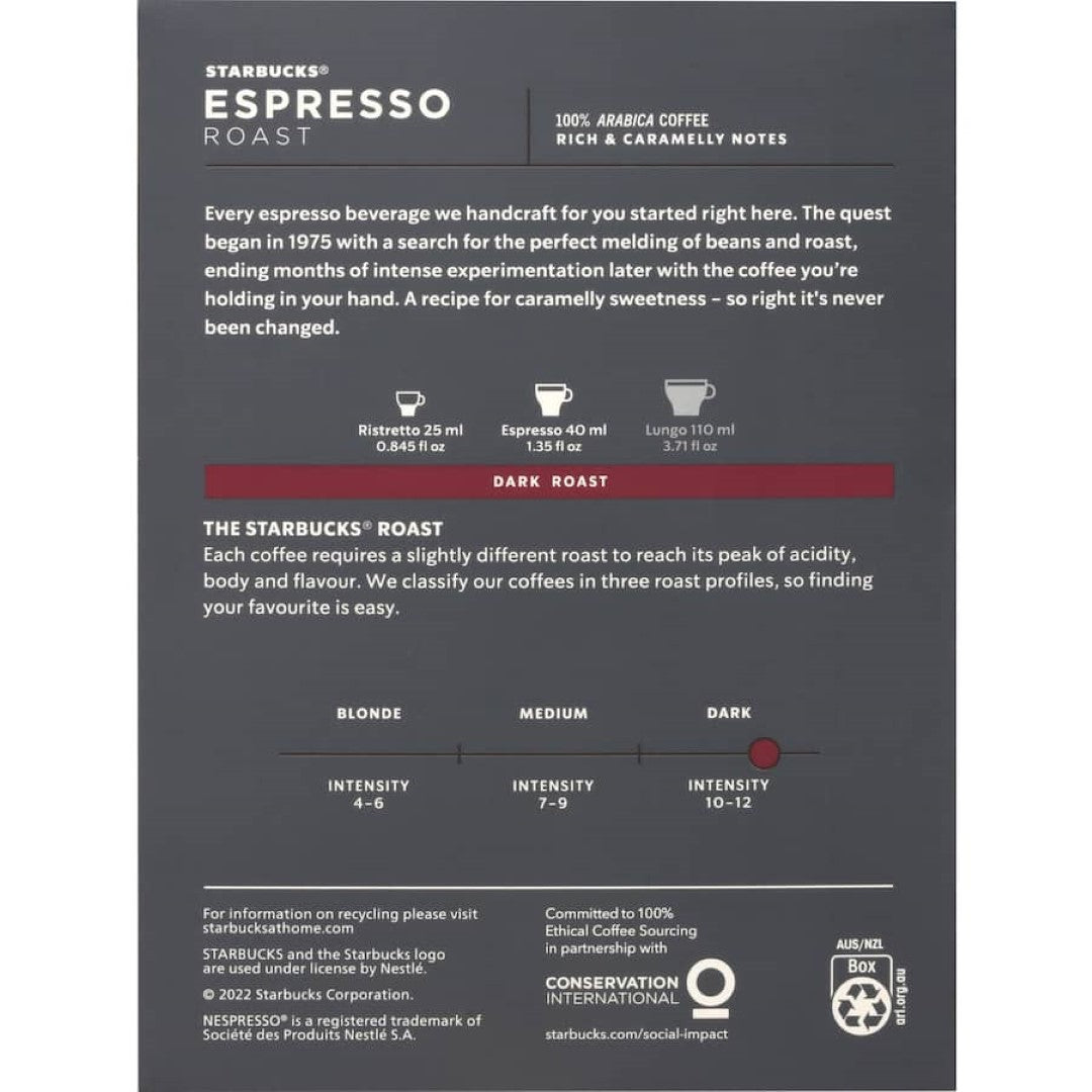 Starbucks Espresso Roast capsules for Nespresso, offering rich flavors and a premium coffee experience at home.