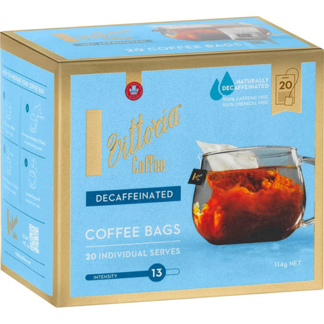 Vittoria Coffee Bags Decaf Blend offers rich flavor and easy brewing for a premium, caffeine-free coffee experience.