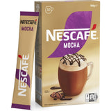 Nescafé Café Menu Mocha sachets: rich coffee and cocoa blend for a creamy, café-style drink, conveniently packaged in a 10-pack.