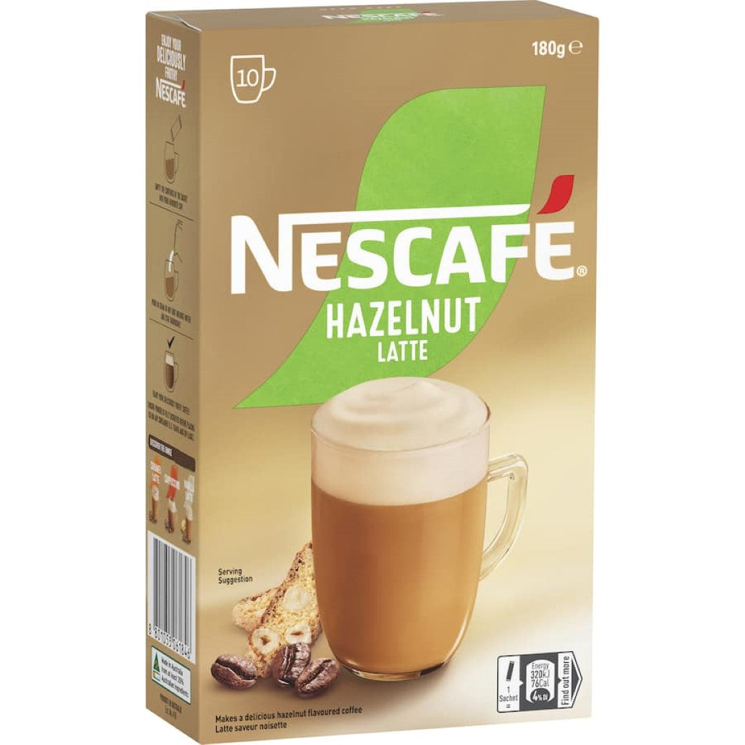 Nescafe Hazelnut Latte sachets pack offer creamy, instant coffee with rich hazelnut flavor for a luxurious home coffee experience.