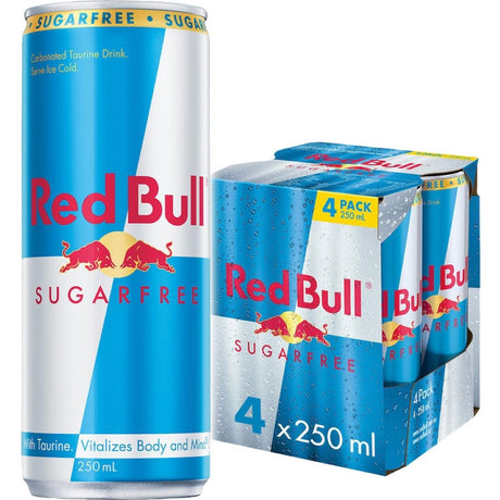 Sugar-free Red Bull Energy Drink can, offering hydration and energy boost with essential B-vitamins, ideal for active lifestyles.