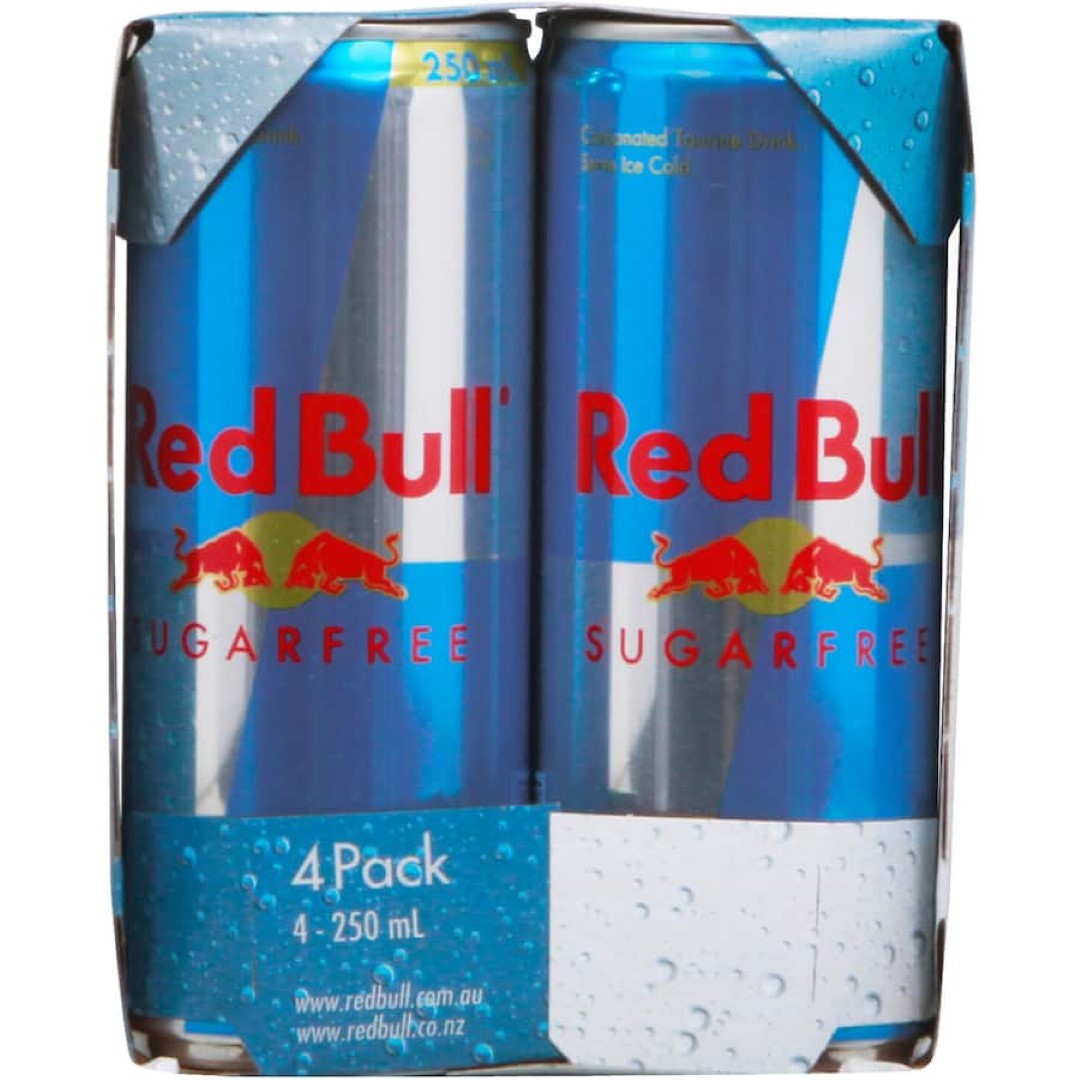 Can of Red Bull Sugar Free Energy Drink, providing a zero-calorie boost of energy with essential B-vitamins and caffeine.