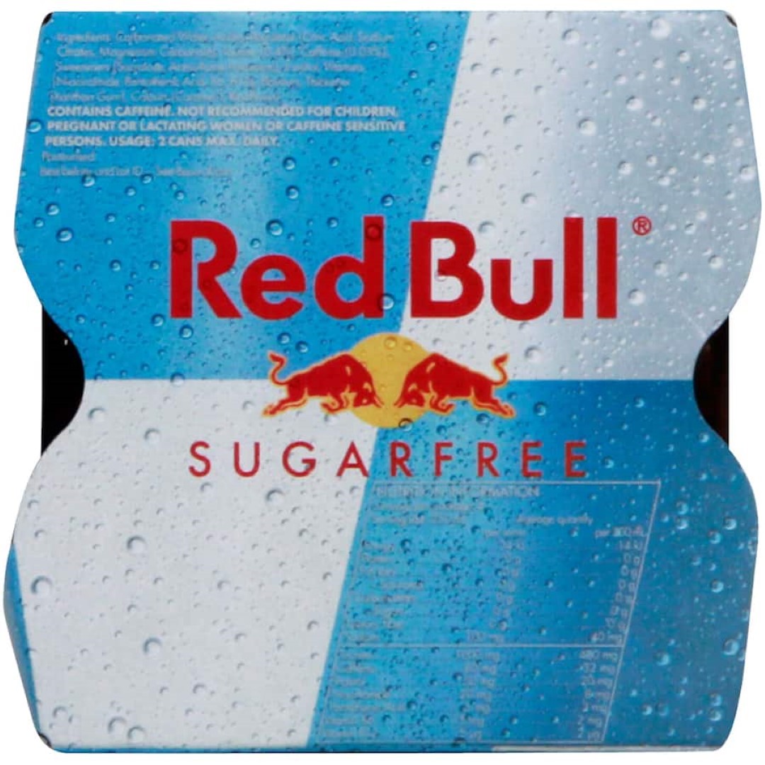 Red Bull Sugar Free: energizing, low-calorie drink with B-vitamins and caffeine for active lifestyles.