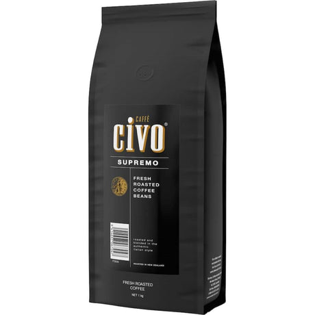 Fresh roasted Civo Supremo coffee beans, rich in flavor and aroma, perfect for coffee enthusiasts seeking quality.