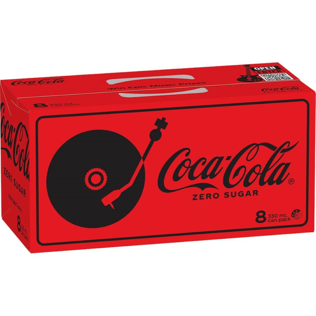 Coca Cola Soft Drink Zero Sugar 330ml cans 8pack