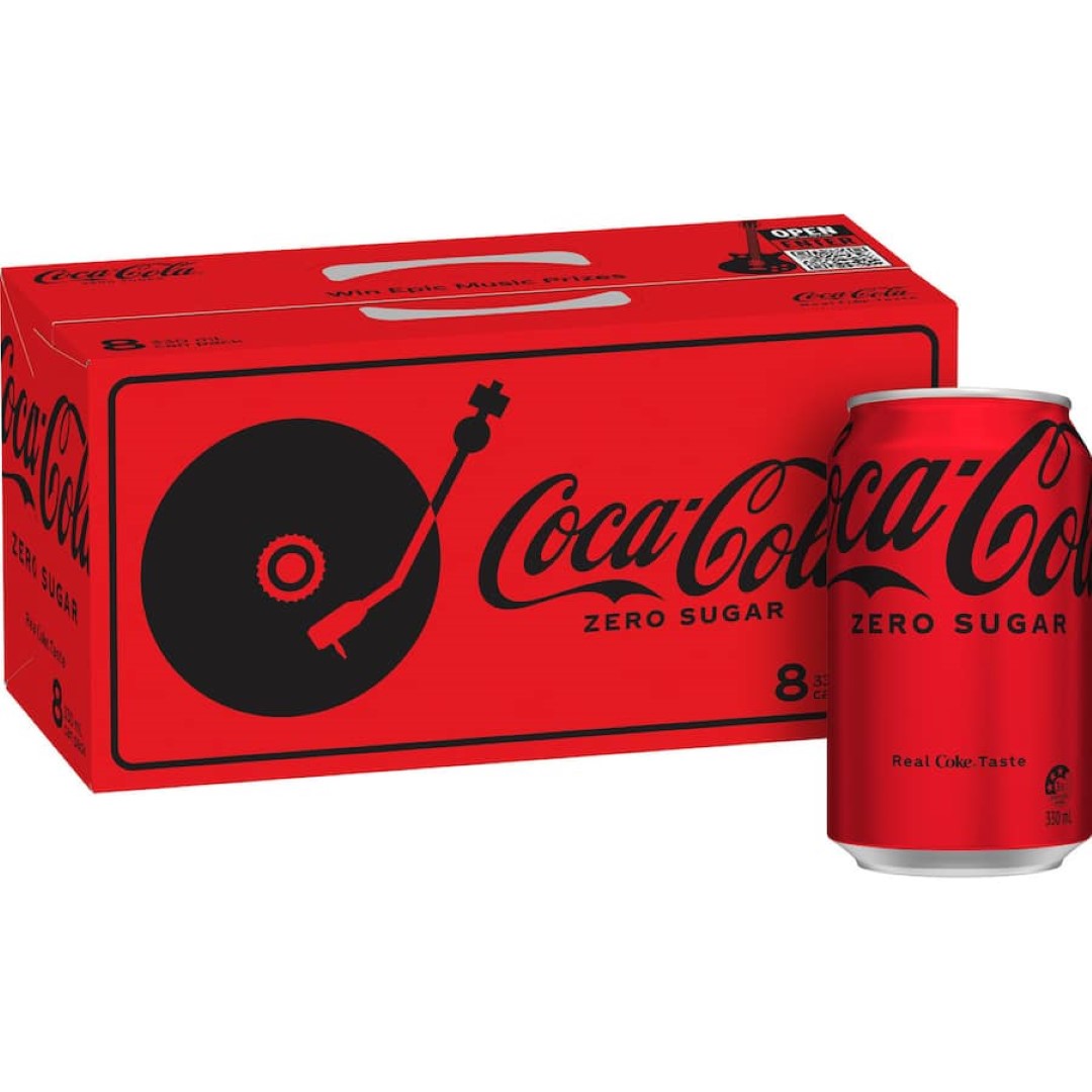 Coca Cola Soft Drink Zero Sugar 330ml cans 8pack