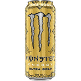 Can of Monster Sugar Free Energy Drink Ultra Gold, featuring zero sugar, BCAAs, and a refreshing flavor for an energizing boost.