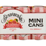 Bundaberg Soft Drink Sparkling Pink Grapefruit in a vibrant 200ml mini can, perfect for refreshing on-the-go enjoyment.