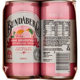 Image of Bundaberg Soft Drink Sparkling Pink Grapefruit in a 200ml mini can, showcasing its vibrant pink color and refreshing citrus flavor.