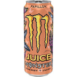 Vibrant Monster Energy Drink Papillon can featuring colorful butterflies, offering refreshing energy with zero sugar.