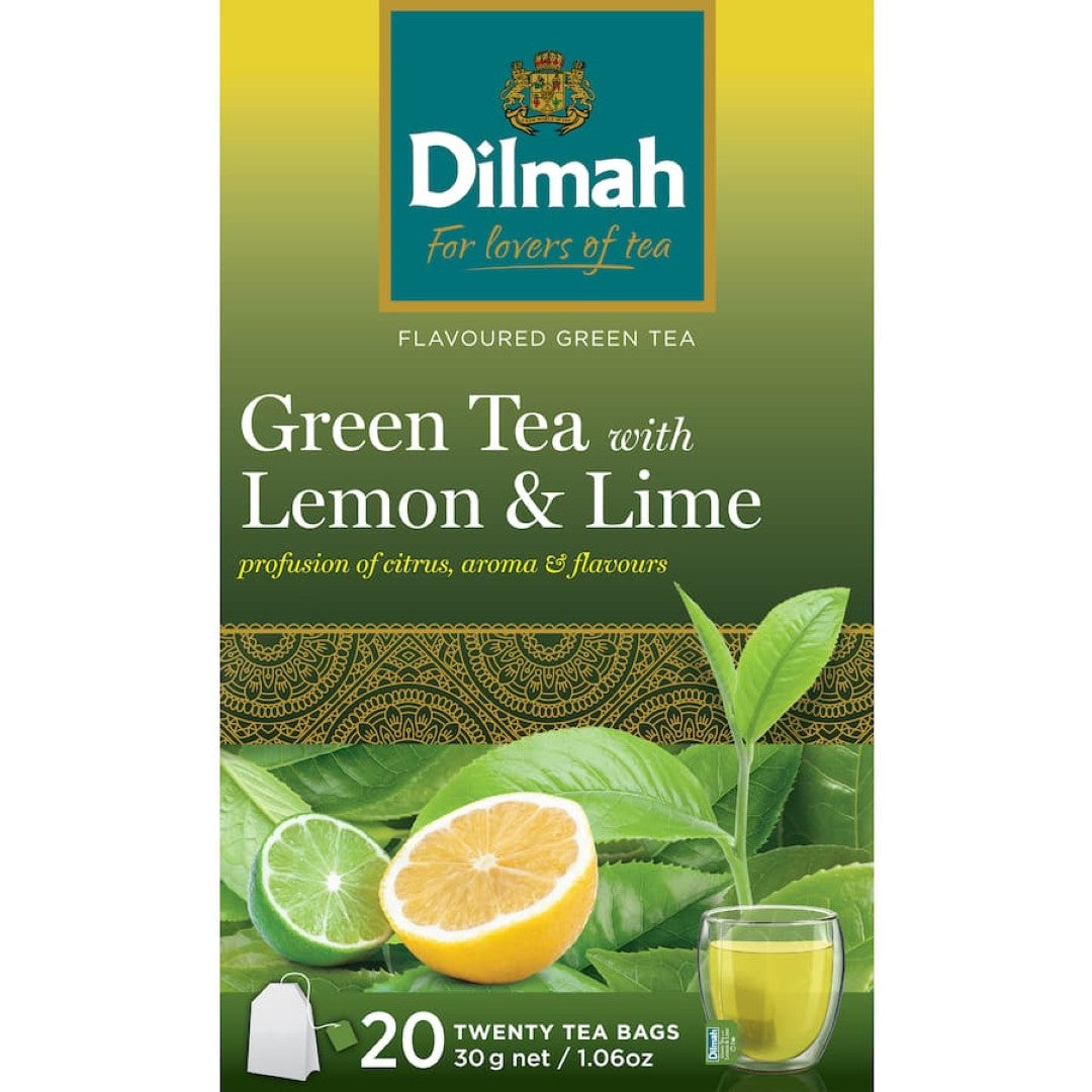 Dilmah Green Tea with Lemon & Lime: refreshing green tea blend with citrus notes for a revitalizing beverage experience.