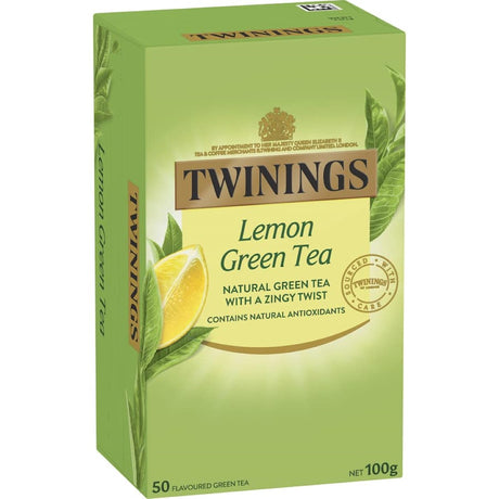 Twinings Green Tea Lemon: refreshing green tea with zesty lemon, natural antioxidants, and compostable tea bags for a healthy sip.